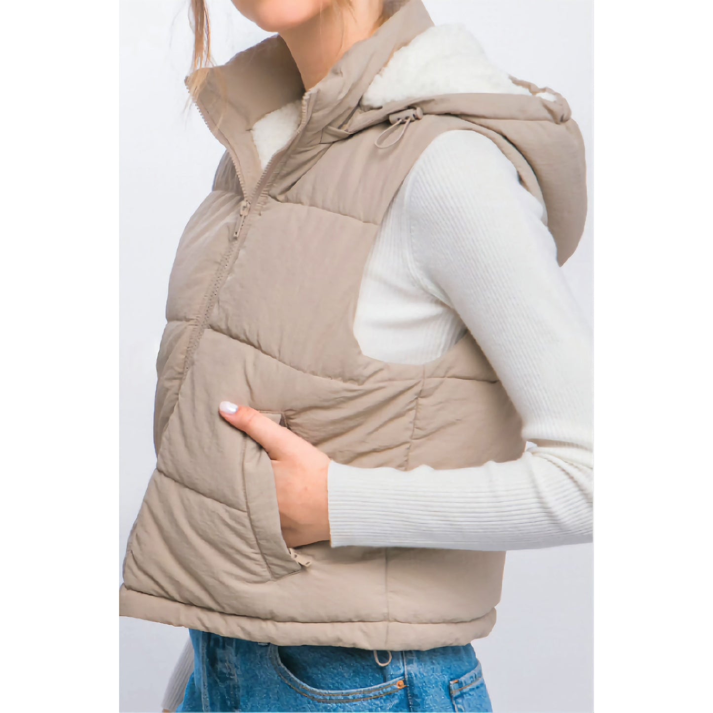 Hooded Puffer Vest (Stone)